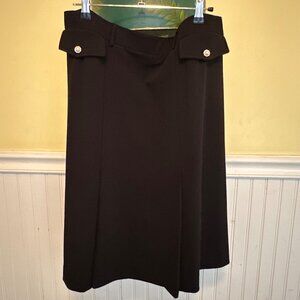 Womens Black Knee-Length Skirt With Decorative Buttoned Pockets - Size L By NYCC